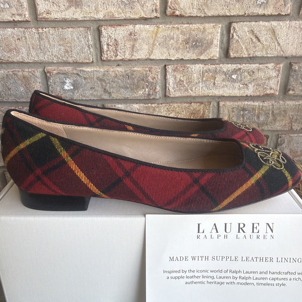Lauren Ralph Lauren Tartan Plaid Canvas Ballet Flats Round Toe Women's 6